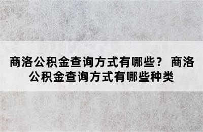 商洛公积金查询方式有哪些？ 商洛公积金查询方式有哪些种类